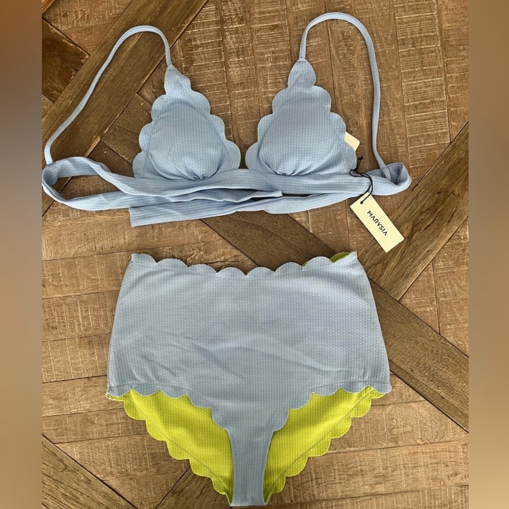 Marysia Swim Scalloped Bikini in Light Blue and Lime